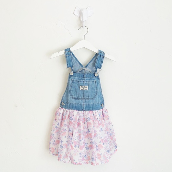 OshKosh Floral Denim Jumper Dress Size 3T - Picture 1 of 6